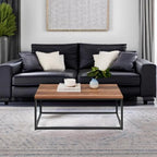 44in Modern Industrial Style Rectangular Wood Grain Top Coffee Table, for Living Room w/Metal Frame