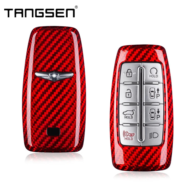 Carbon Fiber Car Key Case Cover Compatible For Genesis G70 G80 G90 GV70 GV80 GV90 Smart Remote Shell Auto