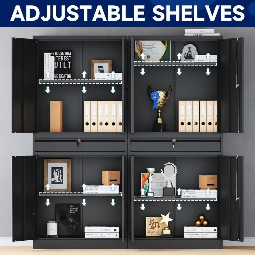 Metal Garage Storage Cabinet with Locking Doors and Adjustable Shelves, Tool Storage Cabinet with 1 Drawer - 71" Steel Cabinet