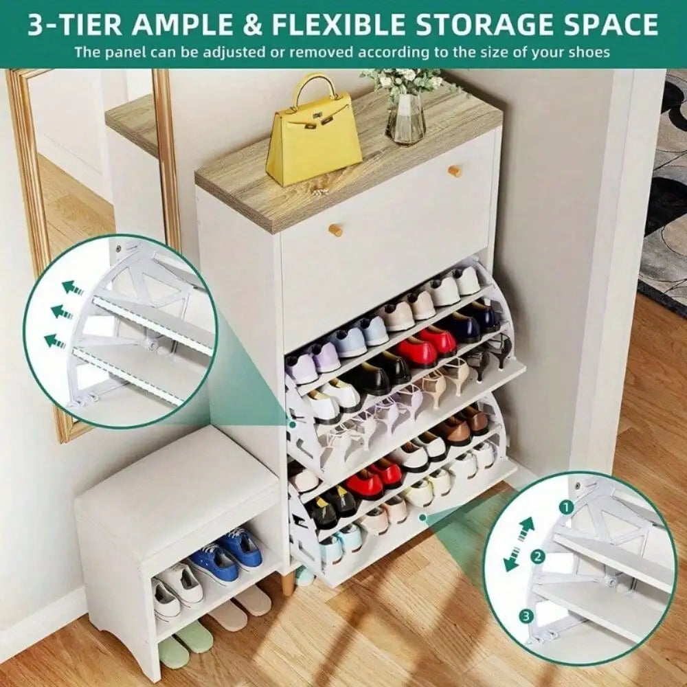 Shoe Cabinet with 3 Flip Drawers Adjustable Storage Organizer Freestanding Entryway Bench Indoor Hallway Bedroom Shoes Rack