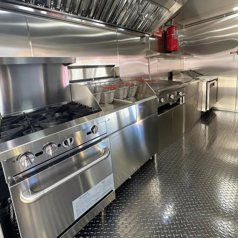 Customized Fully Equipped Food Trucks and Mobile Food Trucks: Commercial Kitchens with refrigerators, Stainless Steel counters