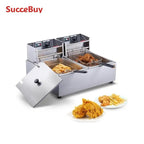 SucceBuy 12L 3000W Commercial Electric Deep Fryer w/Dual Tanks  Stainless Steel Countertop Fryer for Fried Chicken French Fries