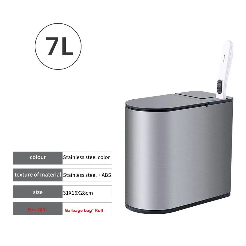 Stainless Steel 7L Smart Trash Can Toilet Brush Set Waterproof Trash Bin Narrow Garbage Smart Sensor Bucket for Lid Bathroom