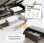 King Size Lift Up Storage Bed/Modern Wingback Headboard/Upholstered Platform Bed Frame/Hydraulic Storage/No Box Spring Needed/Wo