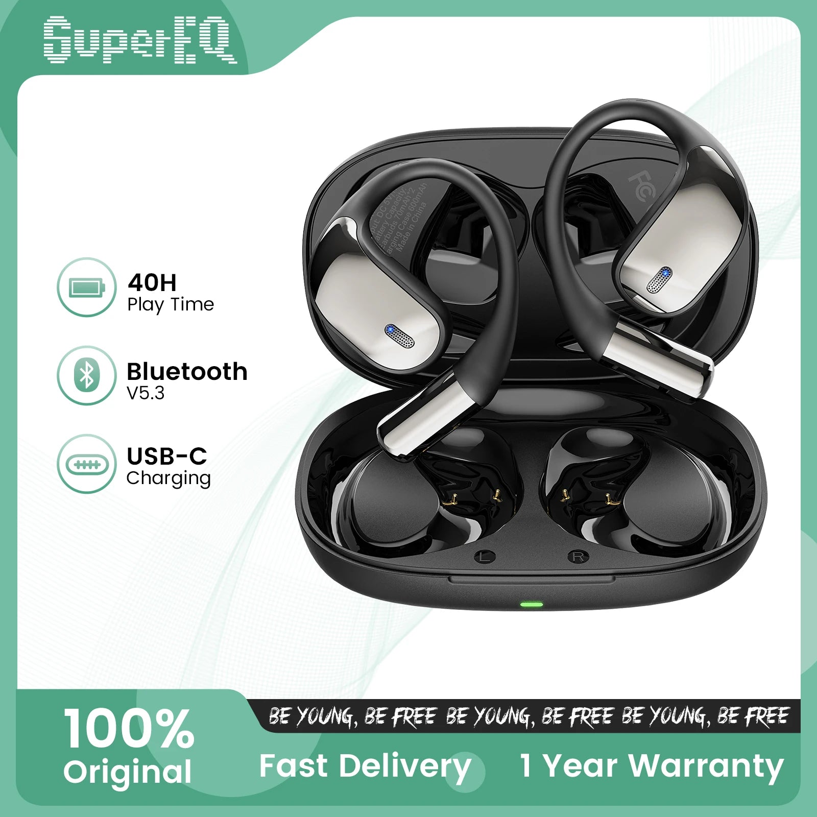 SuperEQ T44 Wireless Headphones OWS Bluetooth 5.3 Sports Noise Cancelling Headphones