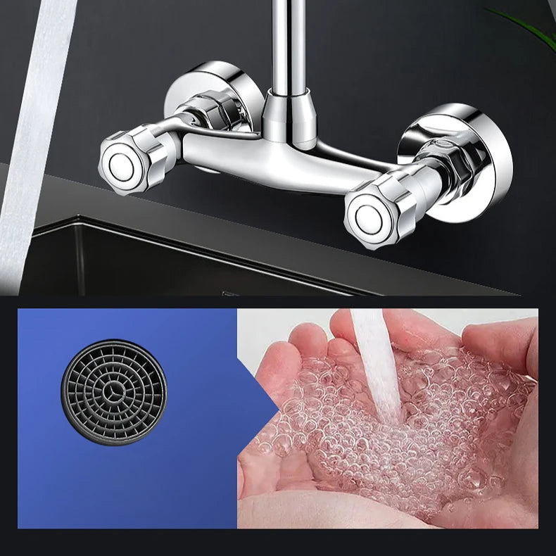 Wall Mounted Kitchen Mixer Tap Double Handle Kitchen Faucets Cold and Hot Water Tap 360 Rotation Sink Faucet Kitchen Accessories