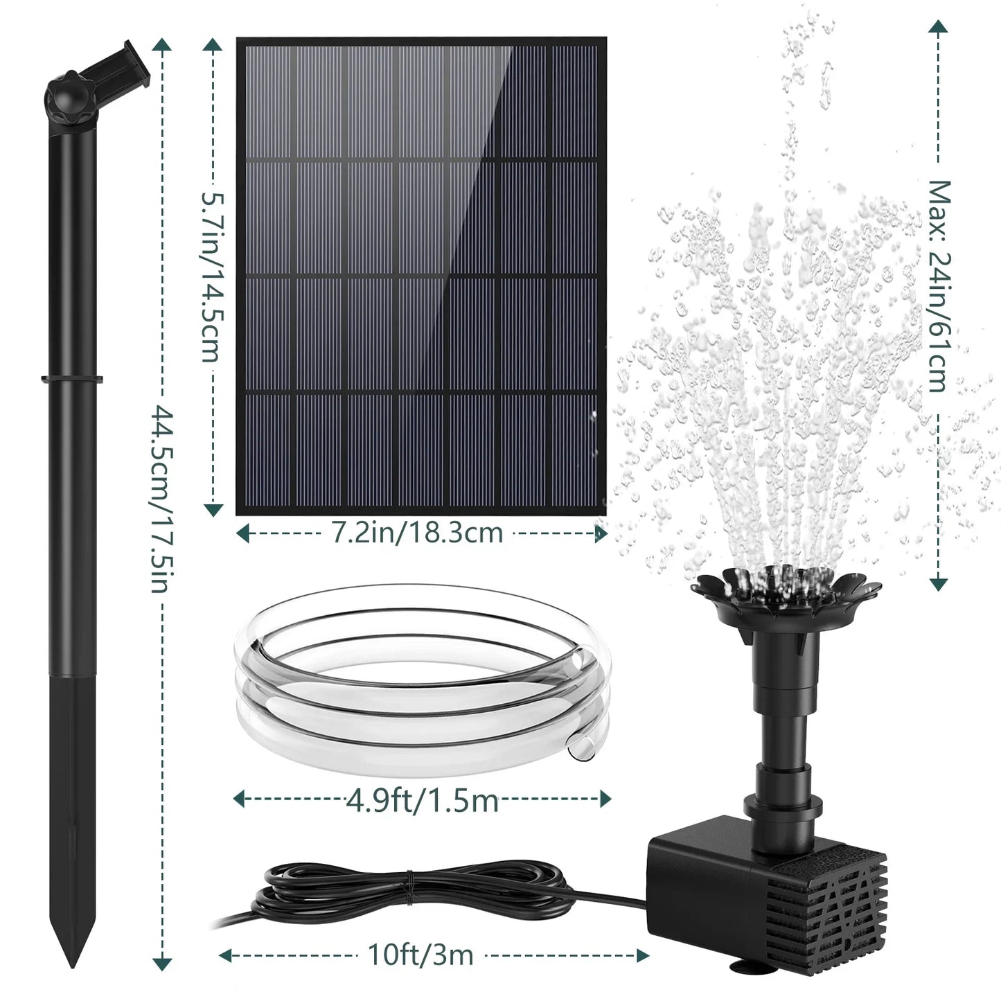 Solar Water Pump Kit, 10W Solar Powered Water Fountain Pump with 6 Nozzles, DIY Water Feature Outdoor Fountain for Ponds