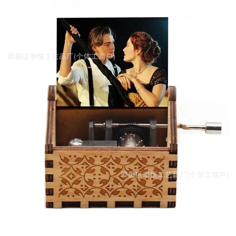 My heart is forever hand-cranked wooden music box, retro UV color printing mini wooden music box gift to my wife