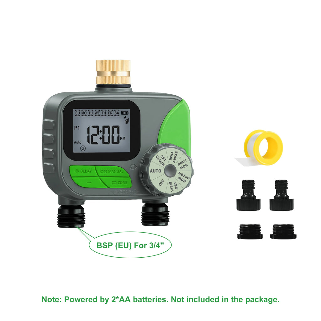 GIRIER Water Timer Programmable Sprinkler Timer with 2 Outlets Brass Inlet Automatic Irrigation Controller for Garden/Yard/Lawn