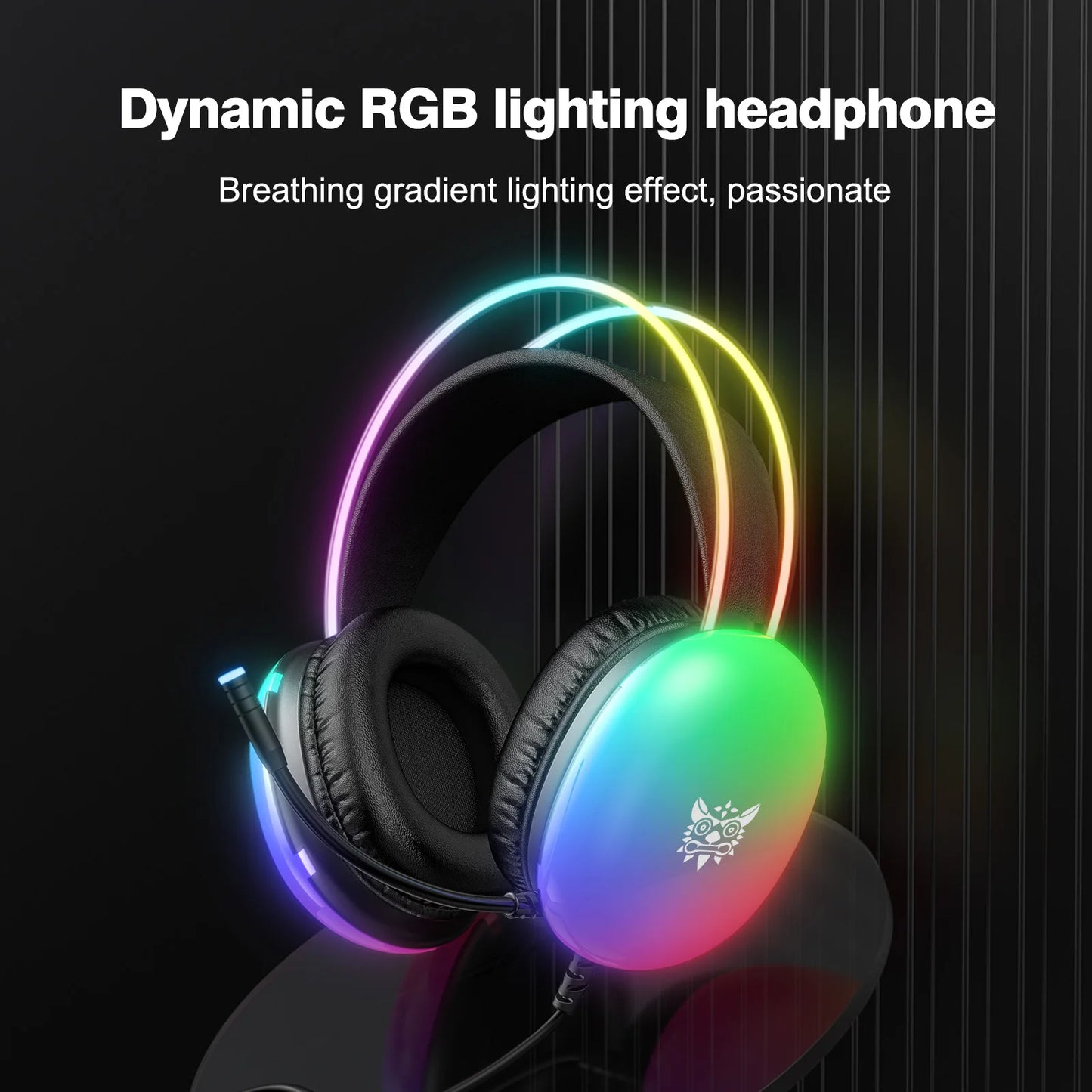 ONIKUMA Professional Gaming Headset with RGB Dynamic Lighting Wired Over-Ear Headset with Noise Canceling Microphone for PC