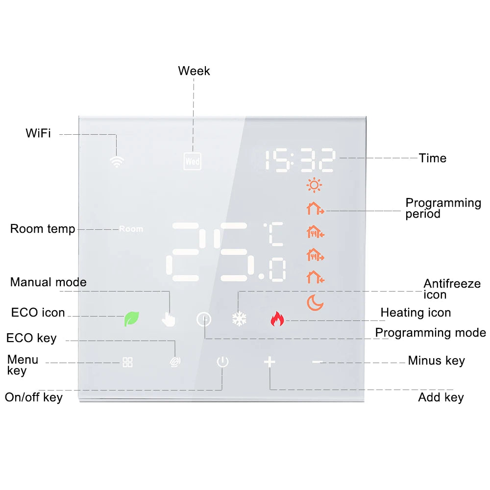 Smart Tuya WiFi Thermostat Voice Control 3A Digital Programmable LCD Display Underfloor Heating Temperature Controller for Water