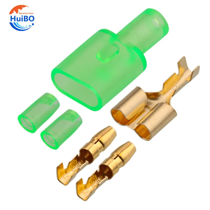 10/20/50sets Car tools 4.0 bullet terminal   car electrical wire connector Green 4mm Male + Female 1 : 2 Cold press terminal