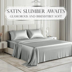 Satin Bed Sheets - 4 Piece Luxury Silky Queen Size Bedding Set, Wrinkle-Free with 15” Deep Pocket Fitted Sheet, Bedding Set