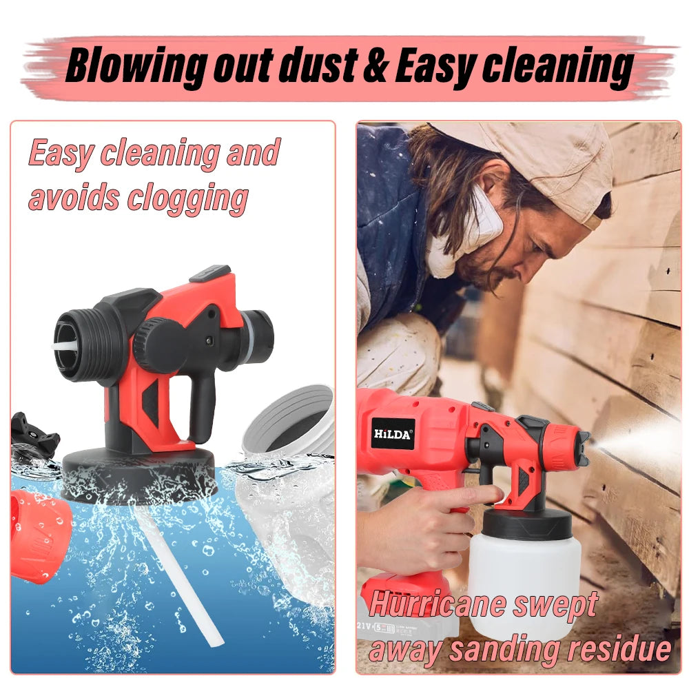 HILDA 1500W Electric Cordless Spray Gun HVLP Paint Sprayer For Makita 21V Furniture Coating Airbrush