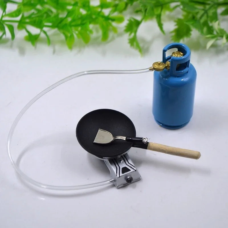 4Pcs/Set 1/12 Dollhouse Miniature Kitchen Toys Alloy Gas Stove Tank Utensils Tool Miniature Food Girls Toys for Children