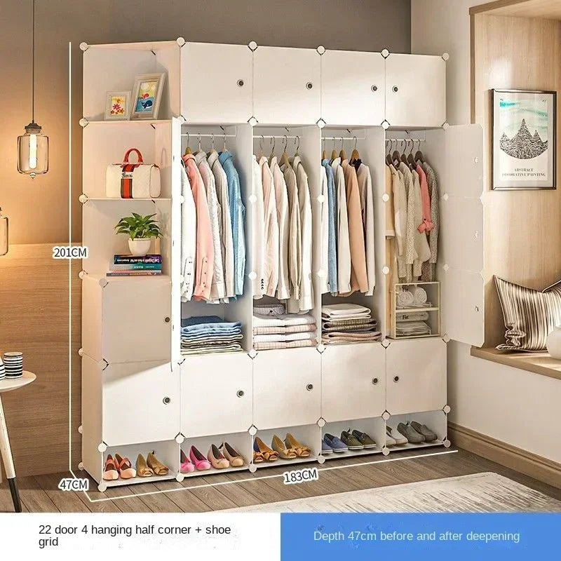 Simple Wardrobe Clothes Folding Cabinets Dressers Cube Storage Locker Plastic Collapsible Dustproof Home Bedroom Furniture
