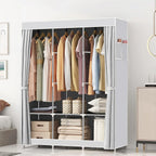 2025 New Upgraded Canvas Fabric Wardrobe Large Clothes Closet With Hanging Rail Shelving Clothes Storage Cupboard Gray