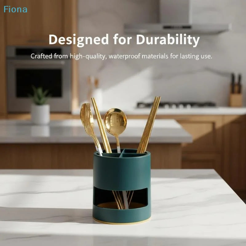 ✔4-Compartment Utensil Holder with Drainage Tray,Multifunctional Kitchen Cutlery Organizer for Chopsticks,Spoons,Brushes