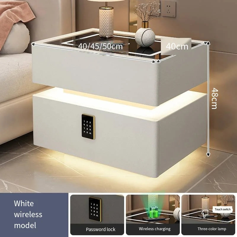 Creative 25-50cm Smart Bedside Table with Sensor Light Nordic Style Storage Cabinet Bedroom Nightstand with Wireless Charging