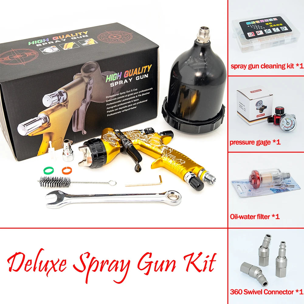 Cyberlimited Edition High Quality Spray Gun For Cars 1.3/1.8mm Nozzle Gold Painting Gun  Water Based Air Spray Gun Airbrush