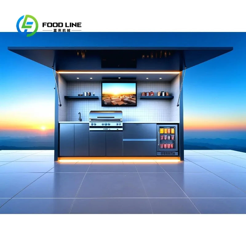 Customized Chic Compact Outdoor Kitchen Balcony Grilling Customizable Small Space Apartment Bbq With Storage Shelves