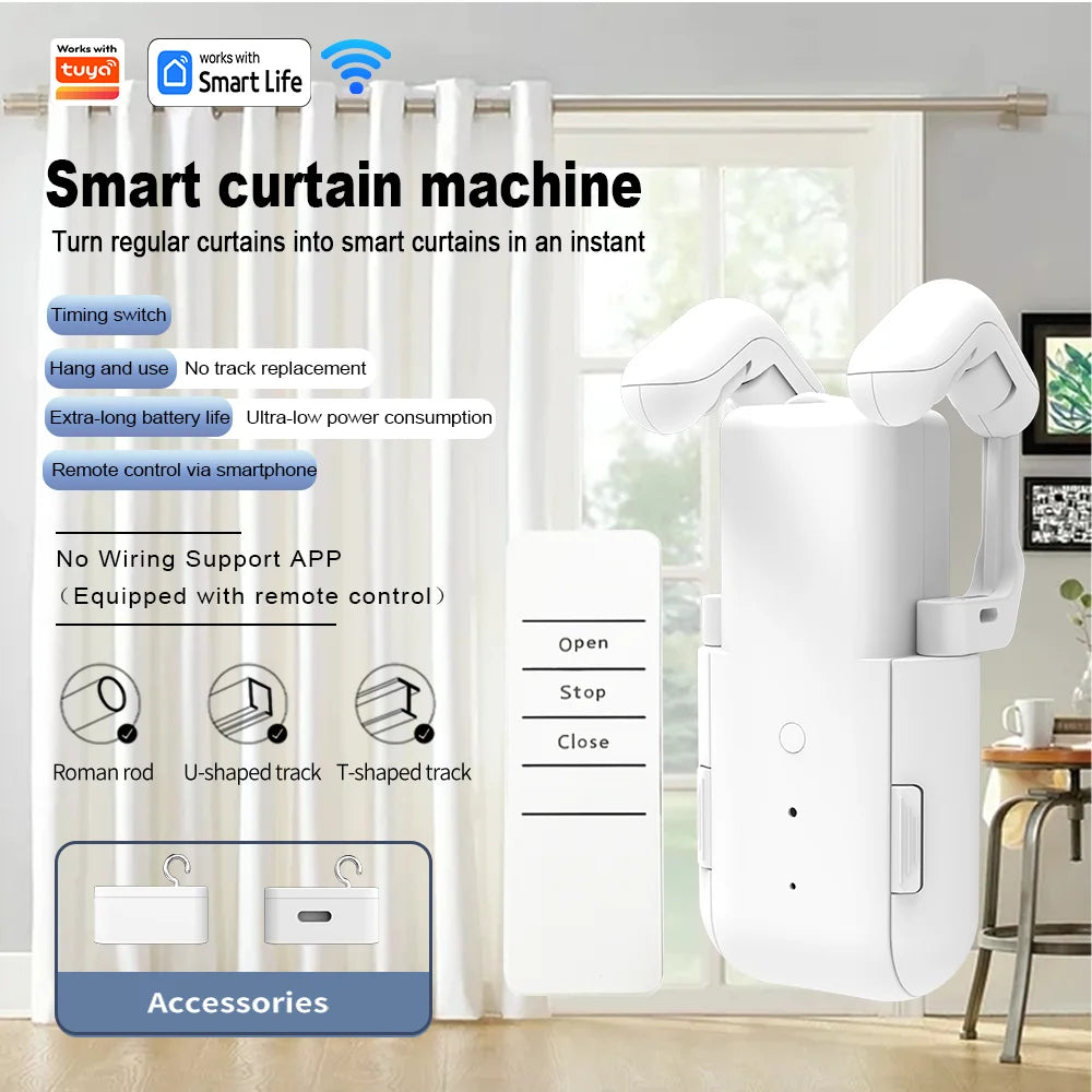 WiFi Smart curtain robot with Gateway App Control ,automatic switch ,Timer switch, 3in1 track（Equipped with remote control）
