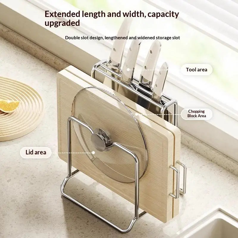 Kitchen Knife Organizer Rack With Cutting Board Slot Multifunctional Utensil Storage Holder