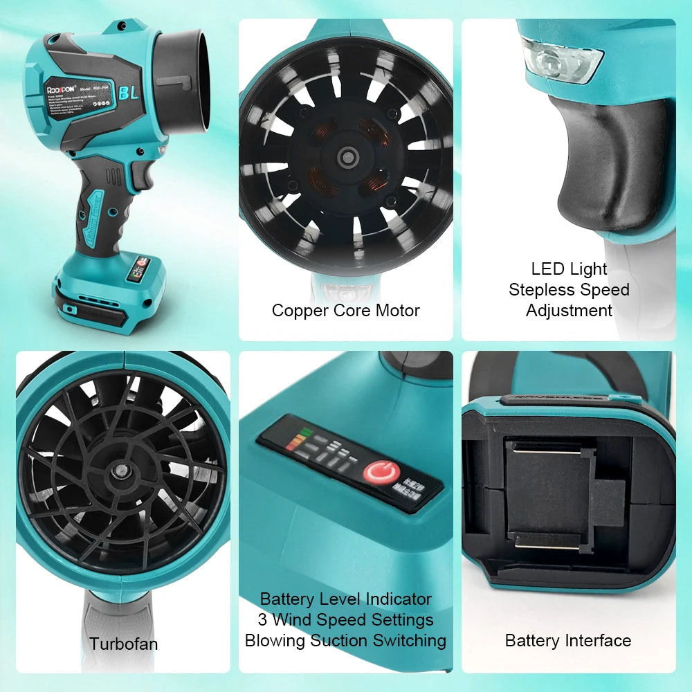 3200W Brushless Electric Blower 300000RPM Handheld Leaf Dust Blowing and Suction Turbo Fan Jet for Makita 21V Battery Pin