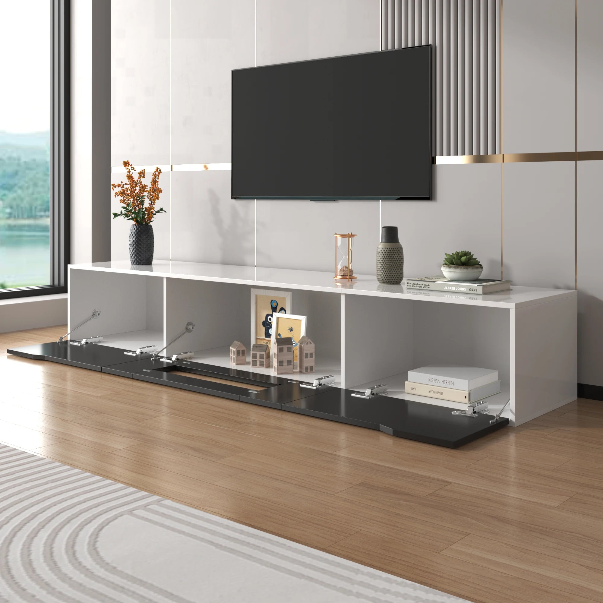 Anajqaqia TV Cabinet, High GlossTV Stands, Modern TV Cabinet with Color Changing LED Lighting and Storage Space, 180×30×35 cm