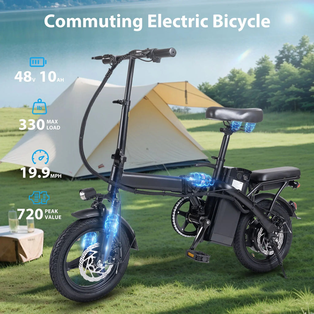 Adult Foldable Electric Bicycle - 400W E-Bike w/ Dual Disc Brakes, 22-Mile Range & 20MPH | AlluCanFind