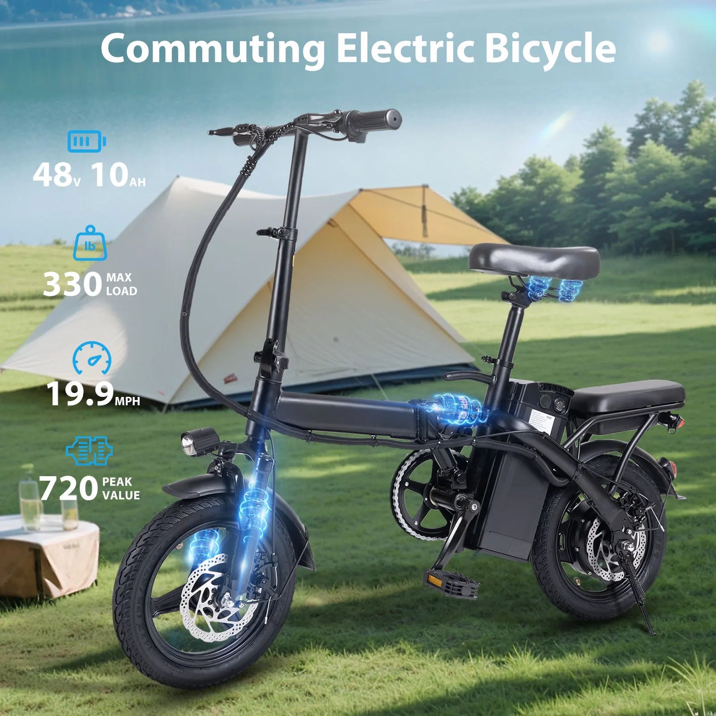 Adult Foldable Electric Bicycle - 400W E-Bike w/ Dual Disc Brakes, 22-Mile Range & 20MPH | AlluCanFind