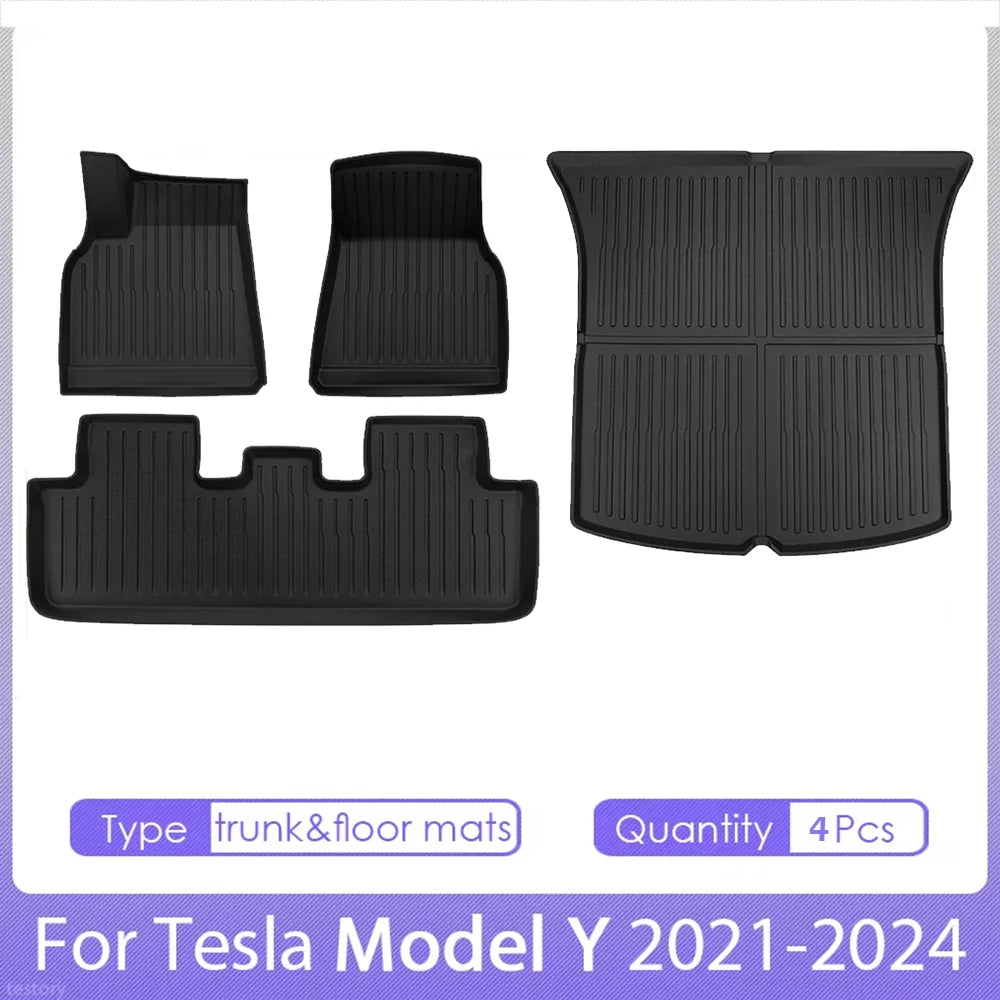TPE for Tesla Model Y Floor Mats 2024 2023 2022 2021 All Weather Full Set Cargo Liners 3D TPE Odorless Floor Mat Trunk Frunk Mat