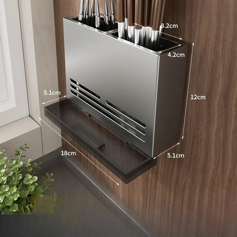 Kitchen Storage Rack Carbon Steel & Plastic Wall-Mounted Non-Drilling Water-Draining Multi-Functional Kitchen Hanging Rack