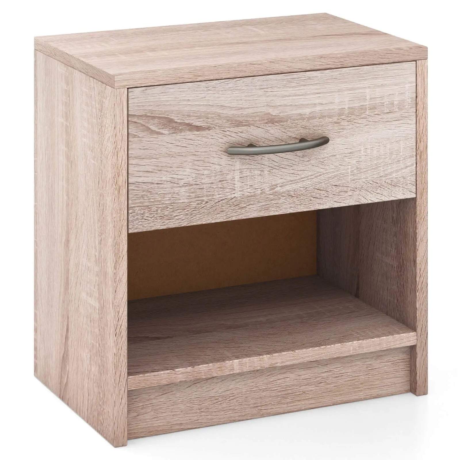 Modern Nightstand Bedside Table with Drawer Open Storage Shelf for Small Spaces