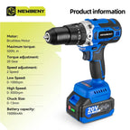 NEWBENY 500Nm 13MM Brushless Electric Drill 20+3 Torque Cordless Electric Screwdriver Power Tools For Makita 18V Battery Pin