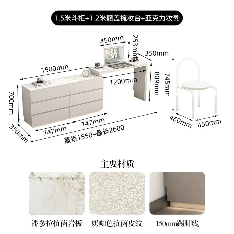 Minimalist bedroom dresser, storage cabinet, retractable bedside chest of drawers, dressing table, folding mirror