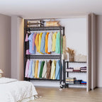 3 Tier Heavy Duty Rolling Garment Ra Wire Clothes Ra For Hanging Clothes, Metal Freestanding Closet Wardrobe With Double Rods