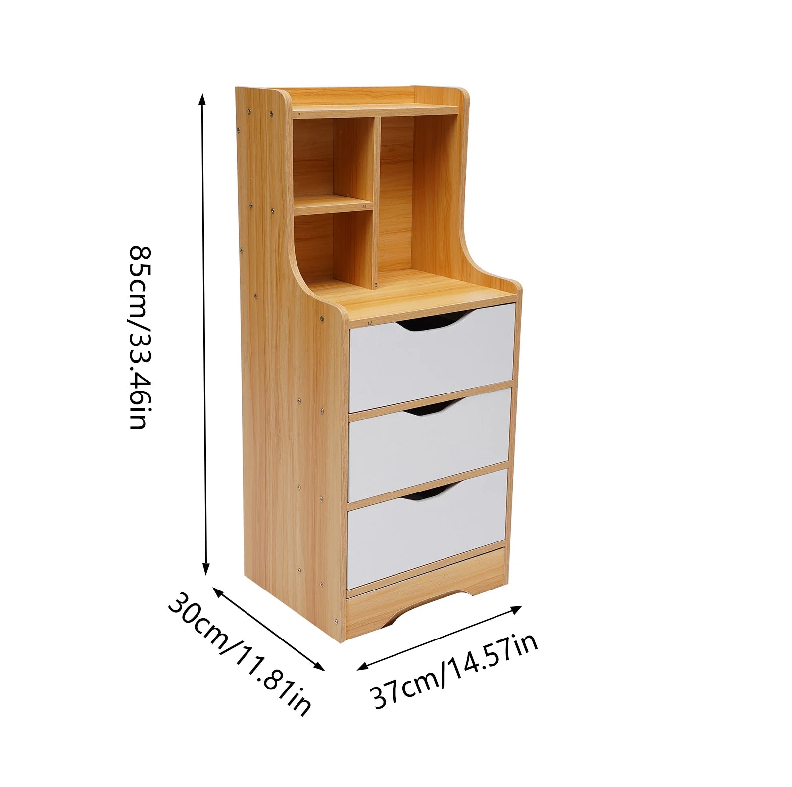 37*30*85cm White Nightstand 3 Drawers with Open Storage Cabinet, Nightstand Bedside Tables with Storage for Bedroom