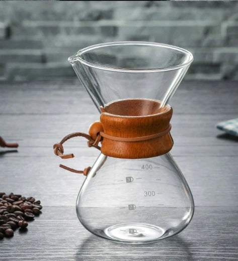 400ml 500ml 600ml 800ml 1000ml Glass Coffee Drip Wooden Collar Coffee Pot Borosilicate Chemex Glass Pour Over for Coffee Making