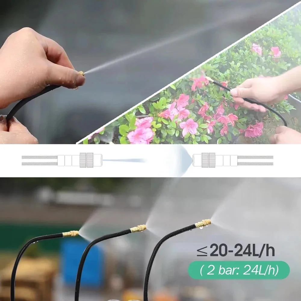 60w Self-priming Pump Garden Misting Cooling System 360° Free-bend Misting Nozzle Adjustable Fine Atomizer for Outdoor Watering