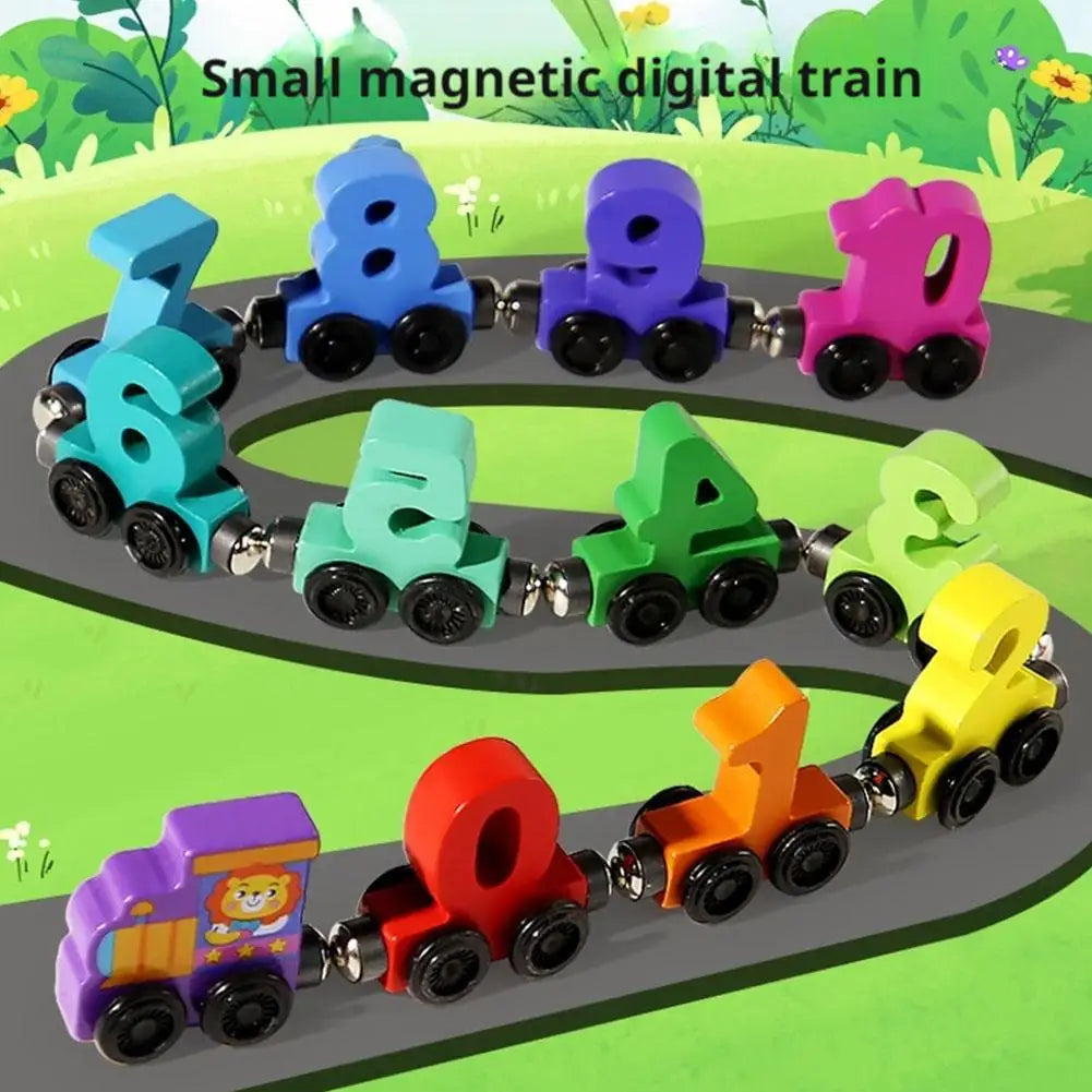 Wooden Magnetic Number Train Toys Montessori Educational Toy Train Kit Early Cognition Learning Teaching Sets For Toddlers