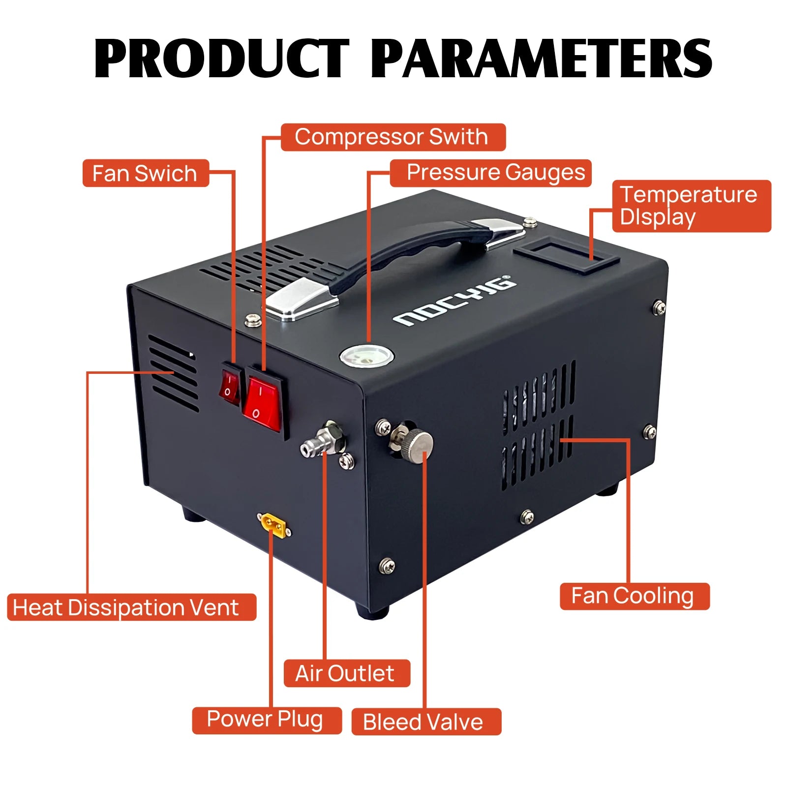 4500Psi 30Mbar Portable PCP Air Compressor Pump 12VDC/110V Power Oil/Water-Free High Pressure Diving Bottle