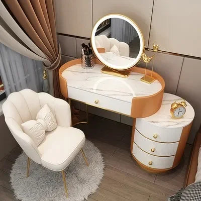 Pink White Vanity Table Women Luxury Nail European Big Stool Study Dressing Table Organizer Mesa De Maquillaje Home Furniture