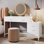Vanity Desk with 5 Drawers, Makeup Vanity Table Dressing Table with Side 3-Drawer Chest (Without Mirror)for Women, Girls