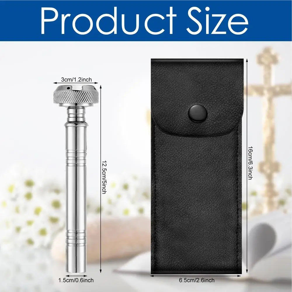 Christian Pocket Holy Water Sprinkler with Leather Storage Bag Religious Copper Holy Water Container Dispenser Travel Sprinkler