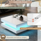 KOMHTOM Square coffee table table in White Modern Technological Style With Bluetooth LED Strip