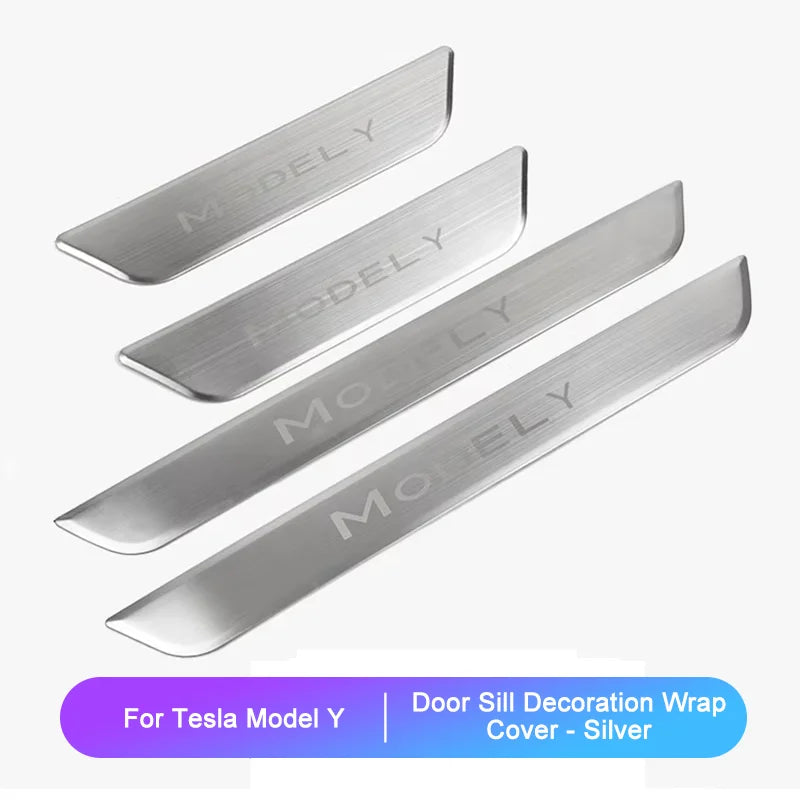 Model Y 2024 Door Sill Protection Strip for Tesla  Model 3 2023 Front Rear Stainless Pedal Decoration Wrap Cover Car Accessories