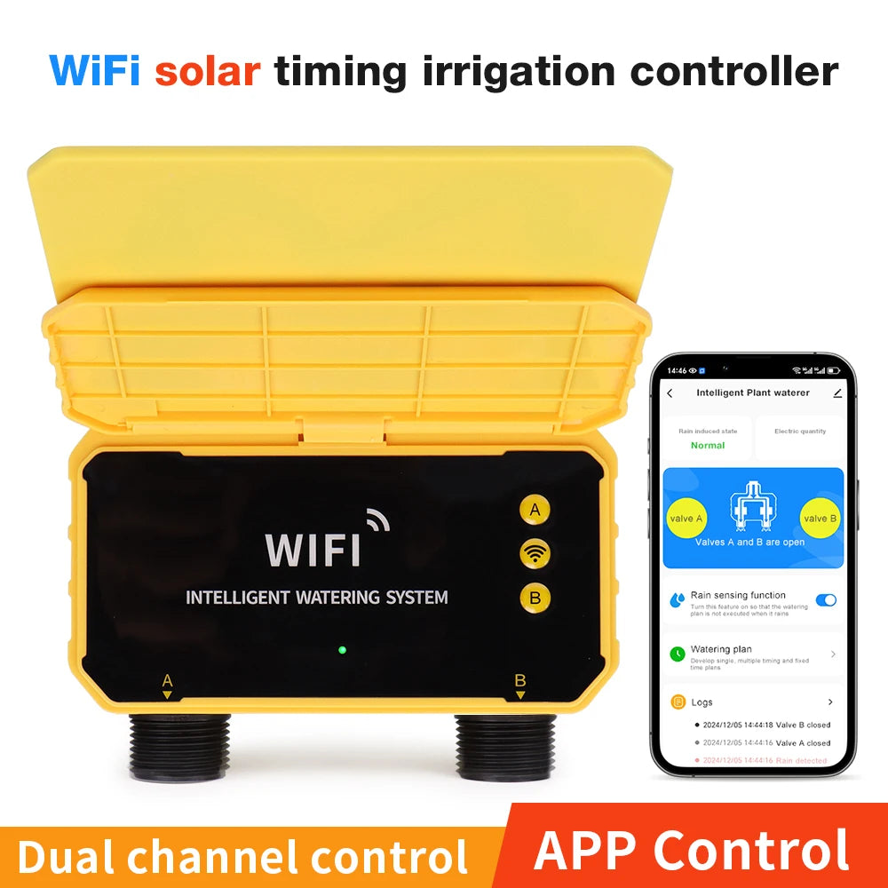 WIFI Smart Garden Water Timer Solar Charging Automatic Sprinkler Timing Outdoor Farm Drip Irrigation Controller with Rain Sensor