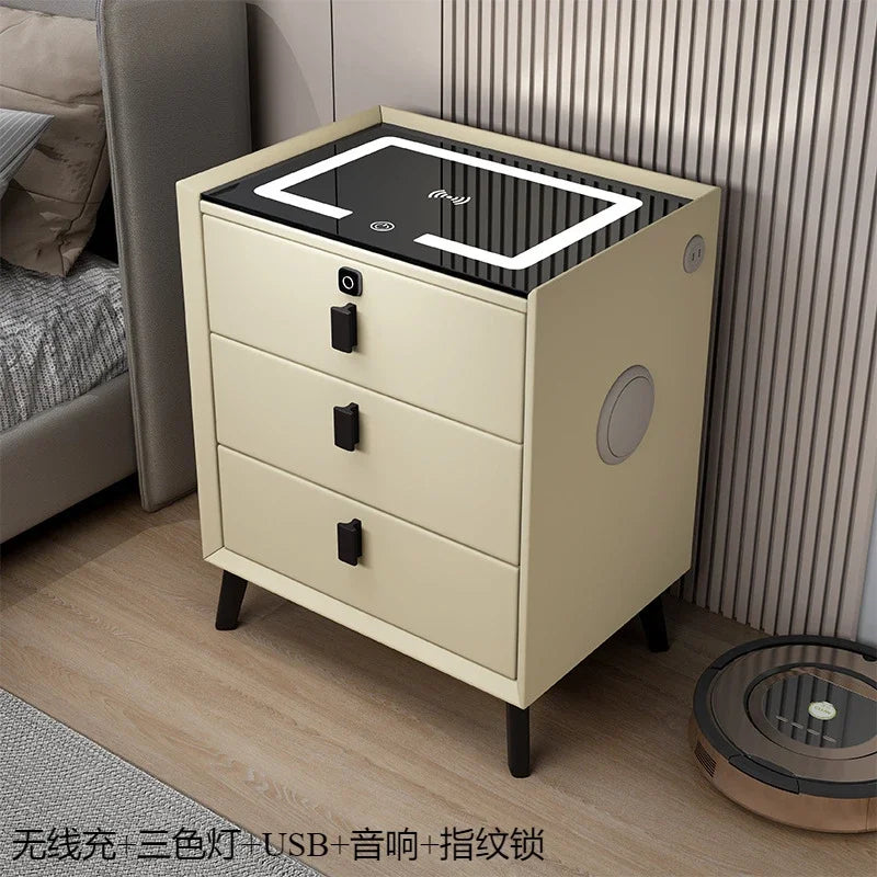 Minimally Modern Intelligent Bluetooth Speaker Bedside Table Household Smart Cabinet with Lights and Wireless Charging
