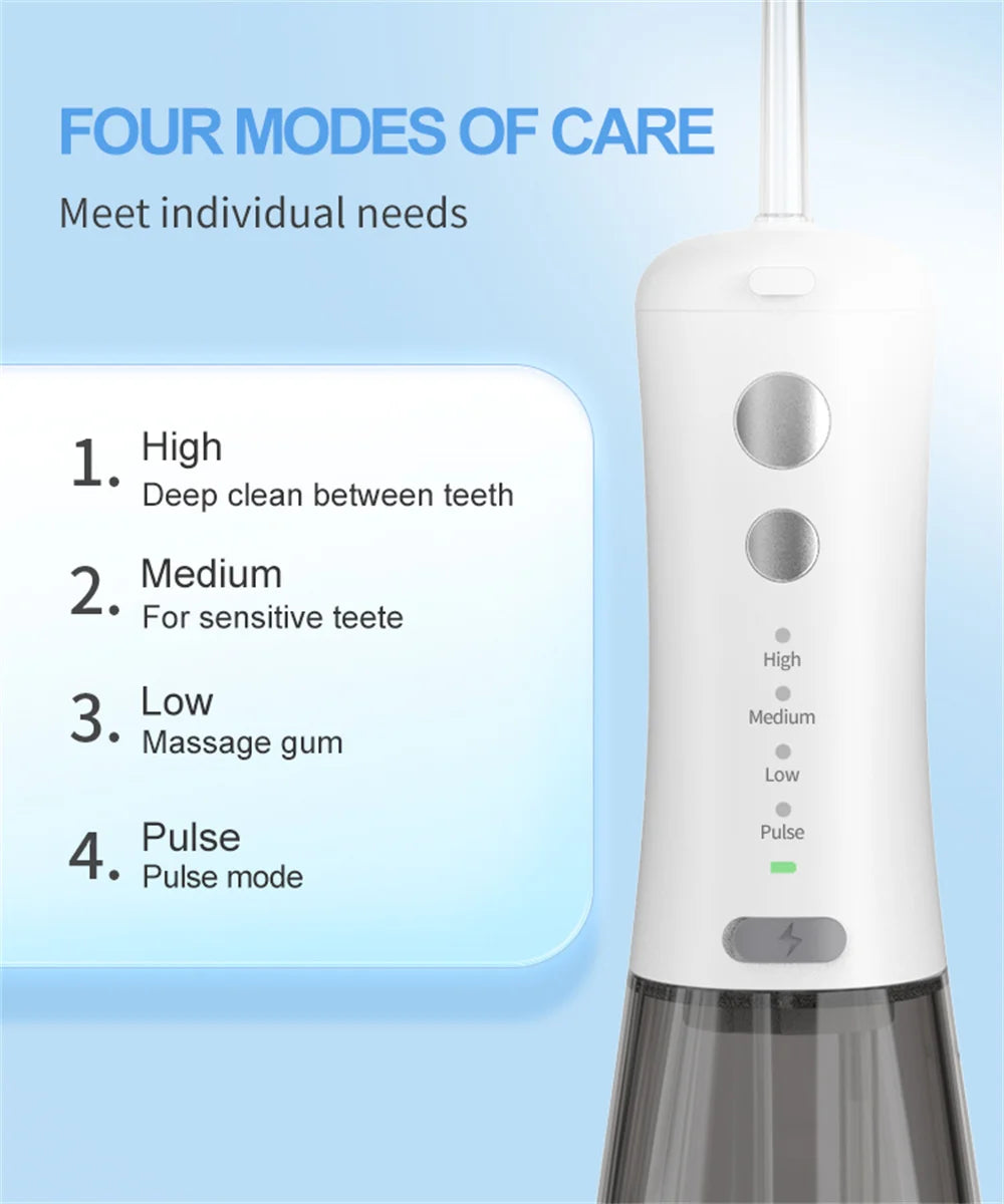 Portable Water Flosser Dental Oral Irrigator Teeth Cleaner 350ml 4 Modes Rechargeable IPX7 Waterproof for Travel Use
